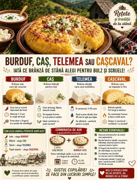 Burduf, caș, telemea sau cașcaval? Iată ce brânză de stână alegi pentru bulz și scrijele!