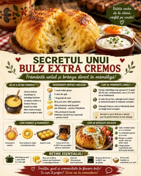 Secretul unui bulz extra cremos. Frământă untul și brânza direct în mămăligă!