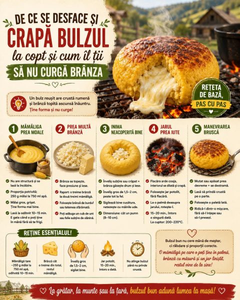 De ce se desface și crapă bulzul la copt și cum îl ții să nu curgă brânza