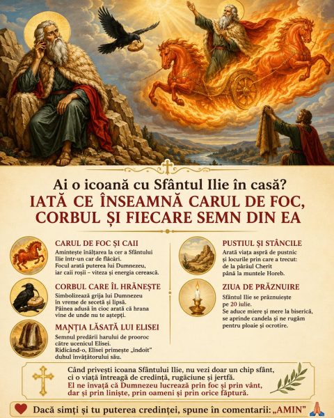 Ai o icoană cu Sfântul Ilie în casă? Iată ce înseamnă carul de foc, corbul și fiecare semn din ea
